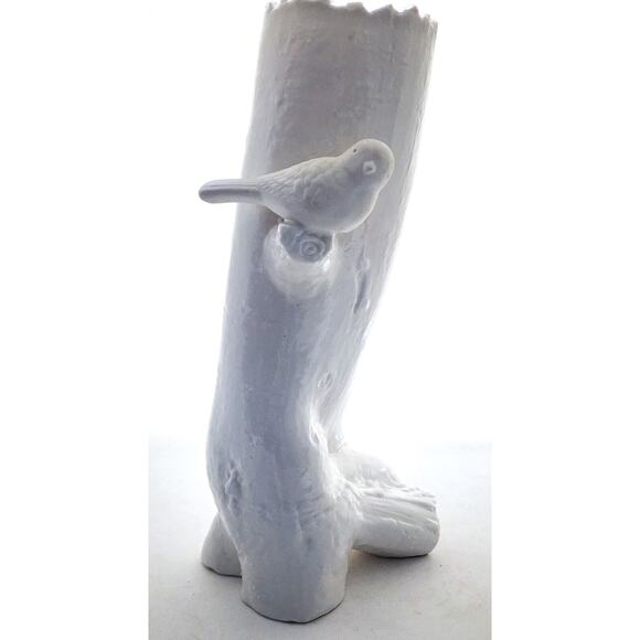 TALL VASE-VINTAGE PIER 1-Solid White-Small Bird-Tree Design-Unique-11.5" high - Picture 12 of 15